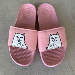 RIPNDIP Lord Nermal Slide Shoes Mens 10 Pink Cat Graphic Sandals Comfort Novelty